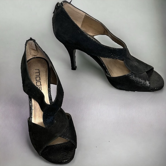 Moda Spana Women’s Black Open Toe High Heel Shoes - Picture 7 of 16